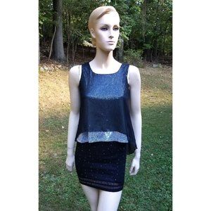 NEW sz 1Elisa B Tween Girls 2pc Black Chiffon Overlay Sequined Top & Mini Skirt